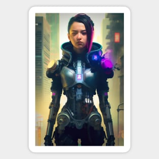 Abstract Cyberpunk Female Cyborg Magnet